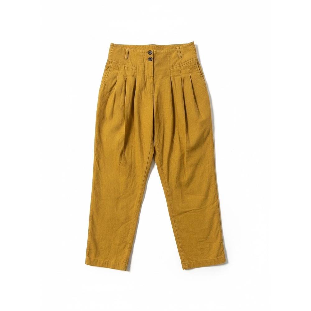 French Connection Sienna Linen Blend Pleated Tapered Pants Mustard Yellow Size 6